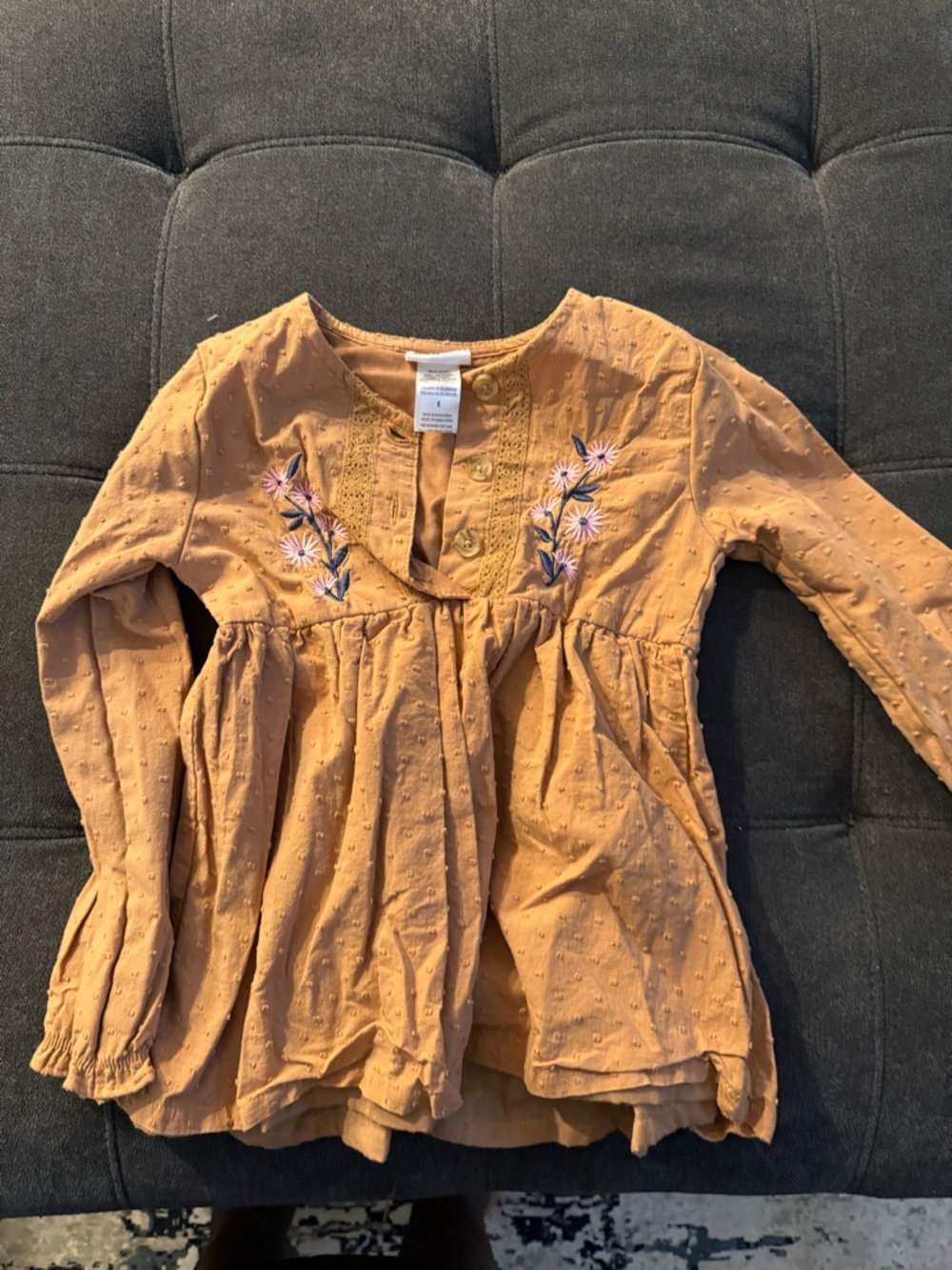 Daisy Fuentes Mustard Yellow Embroidered Peasant Top